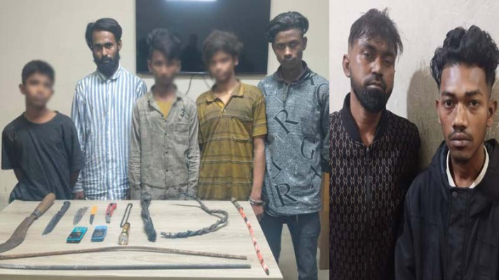 সিলেটে ড্রেনের ভেতরে আস্তানা, অস্ত্রসহ ৭ ছিনতাইকারী আটক