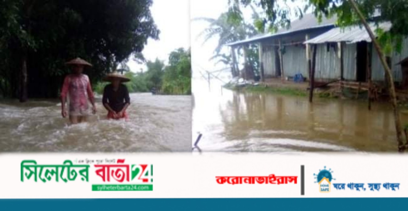 পাহাড়ি ঢলে প্লাবিত গোয়াইনঘাট, প্রস্তুত আশ্রয় কেন্দ্র