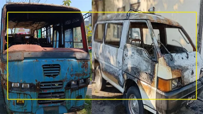 সিলেটে অ্যাম্বুলেন্স ও বাসে দুর্বৃত্তদের আগুন