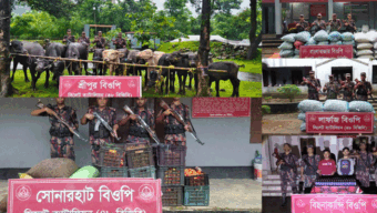 সিলেট সীমান্তে বিজিবির অভিযান: ৬৪ লাখ টাকার পণ্য জব্দ, আটক ২