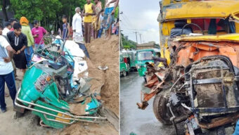মাধবপুরে লরি-ট্রাক ও অটোরিকশার ত্রিমুখী সংঘর্ষে নিহত ২